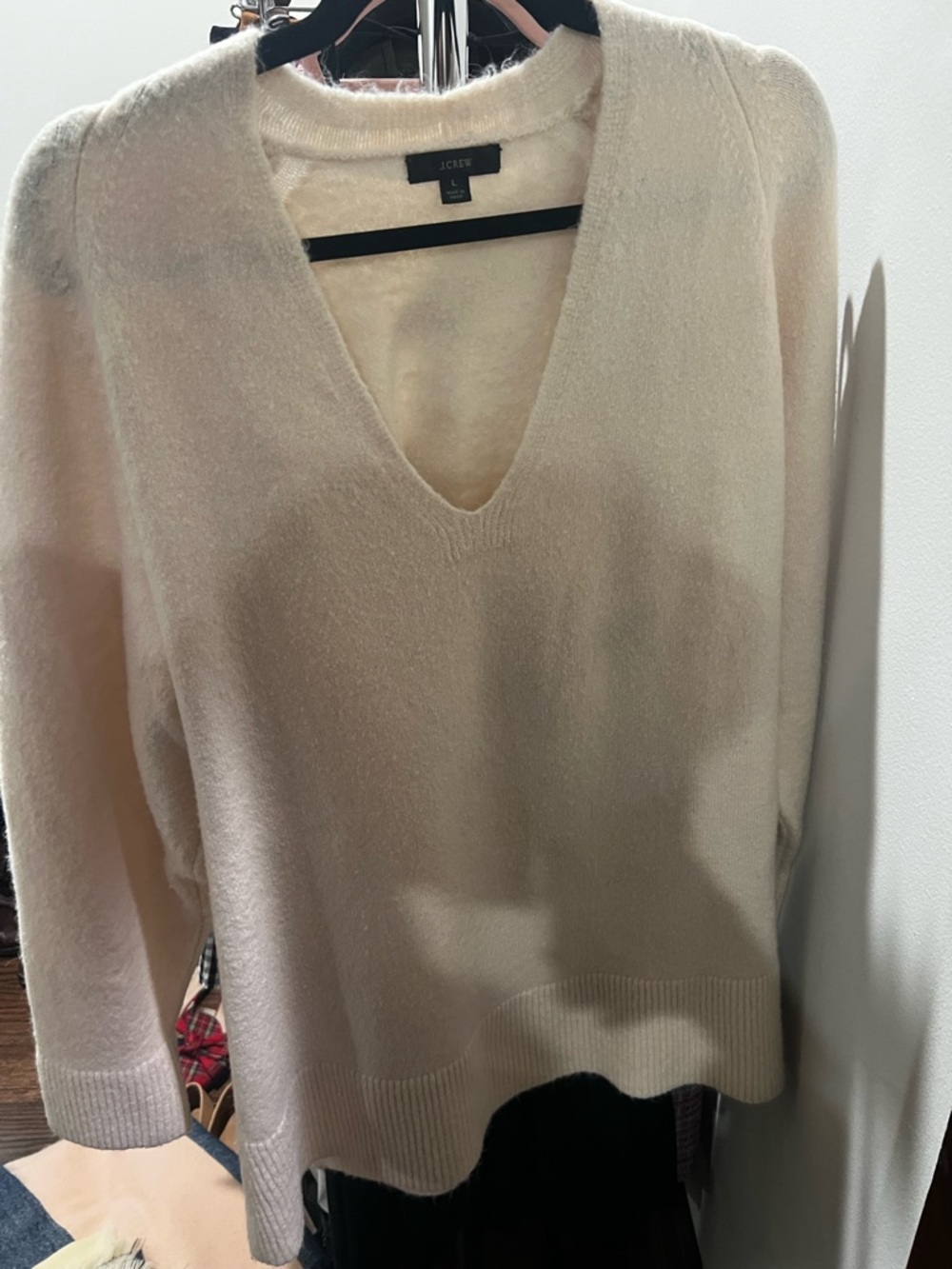 J. Crew Cream V-Neck Fuzzy Tunic Sweater
